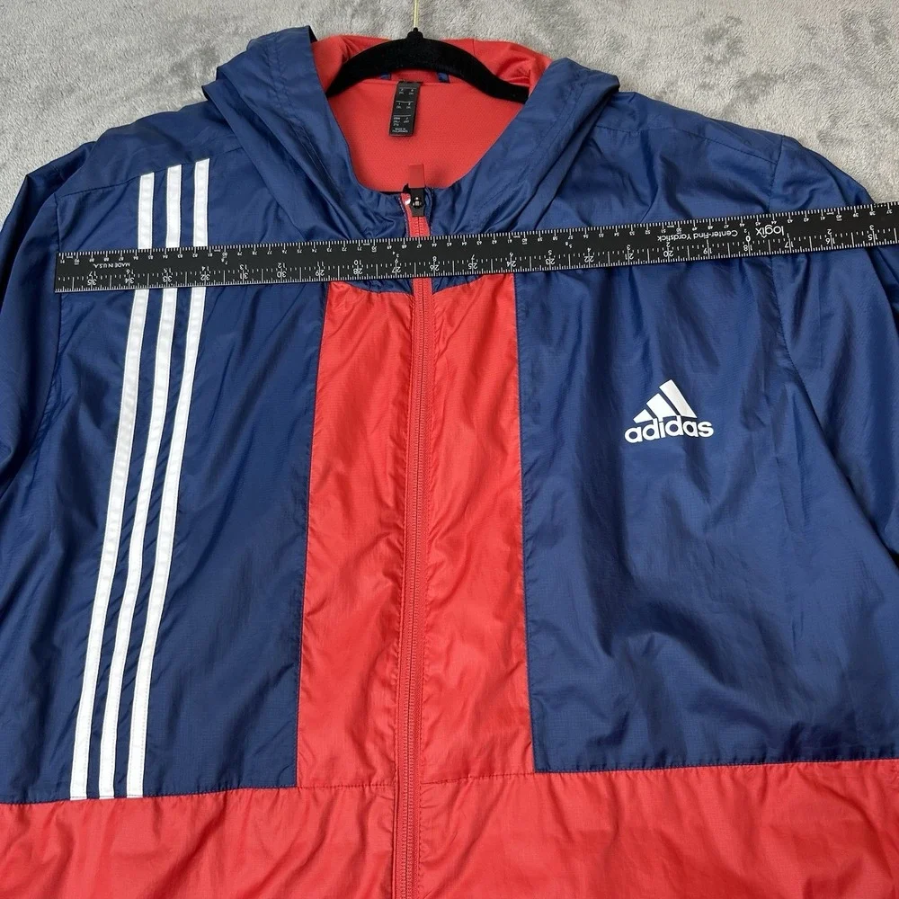 Adidas Windbreaker Axis Full‎ Zip Jacket Mens Hooded Color White, Red & Blue 2XL